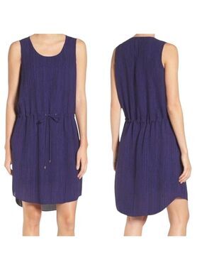 EILEEN FISHER Shima Dark Night 100% Silk Crepe Lined Dress Drawstring Waist XS